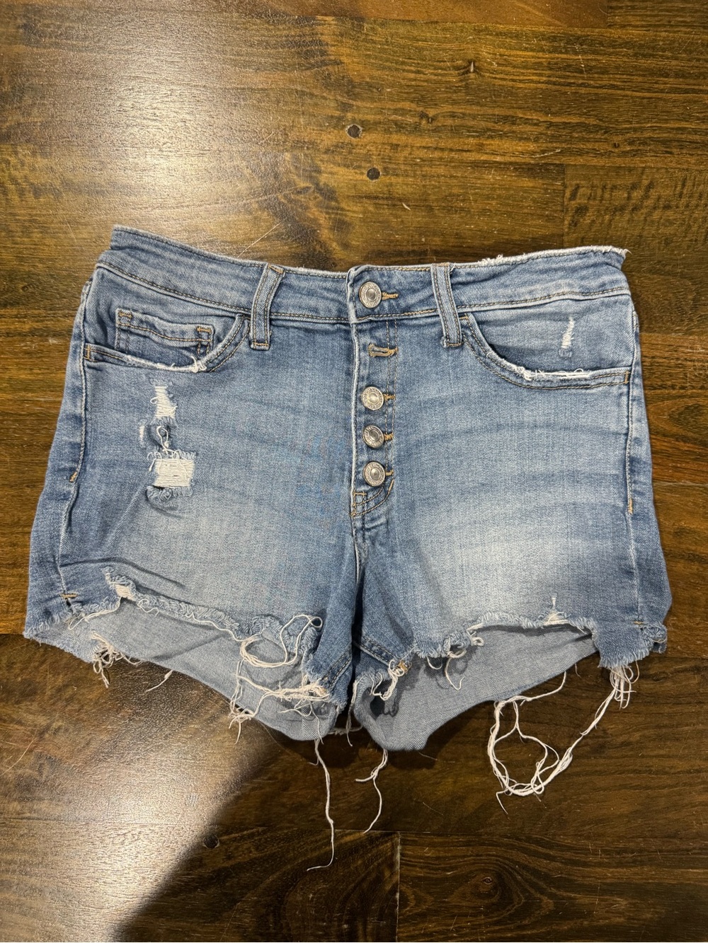 Women's High-Rise Distressed Denim Shorts - Light Blue